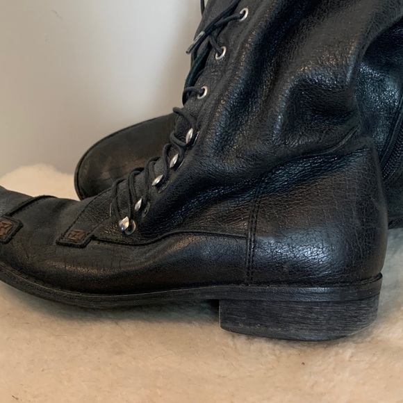 Charles David Knee High Tall Black Leather Lace-Up Boots 7 - Picture 10 of 13